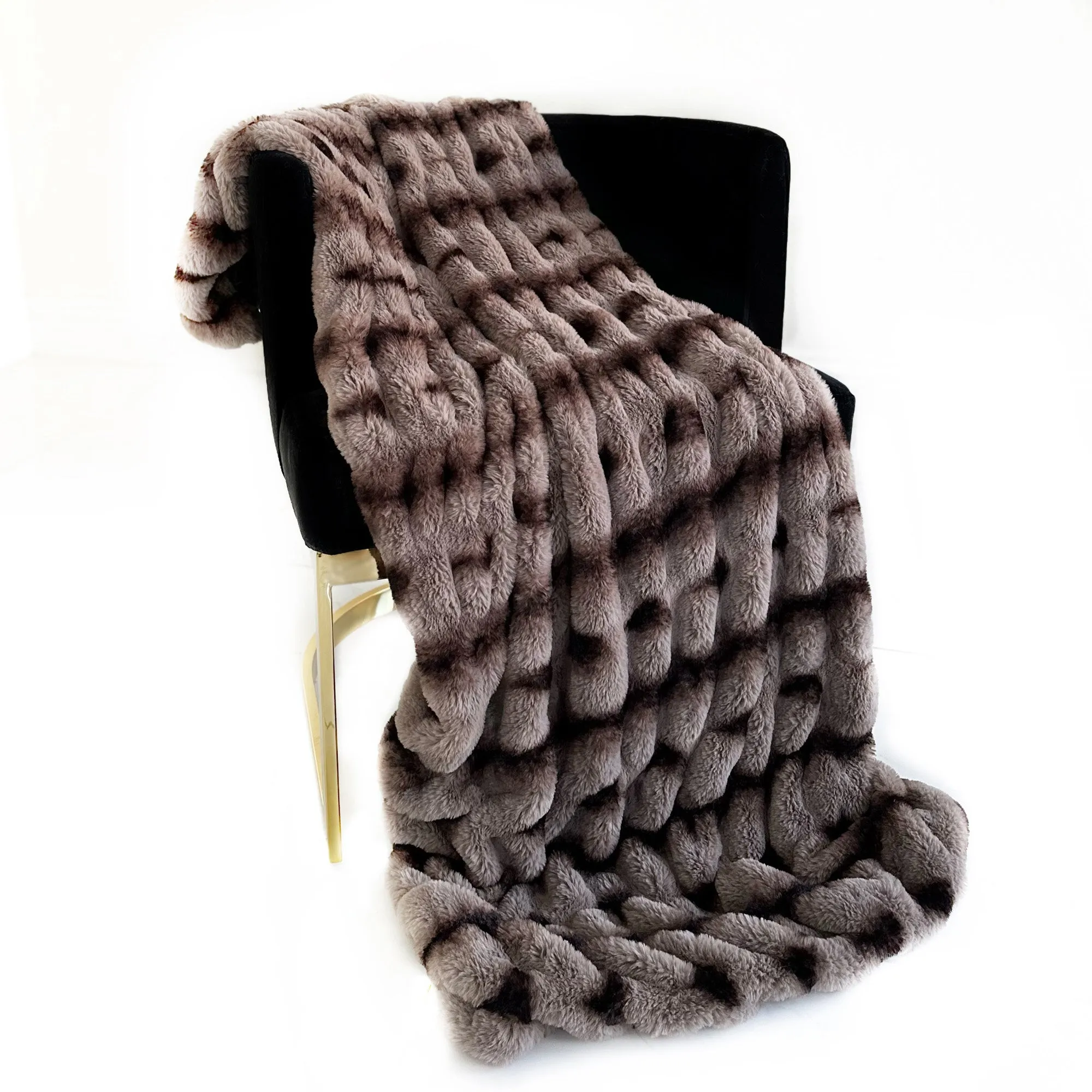 Plutus Brown Fluffy Bunni Faux Fur Luxury Throw Blanket