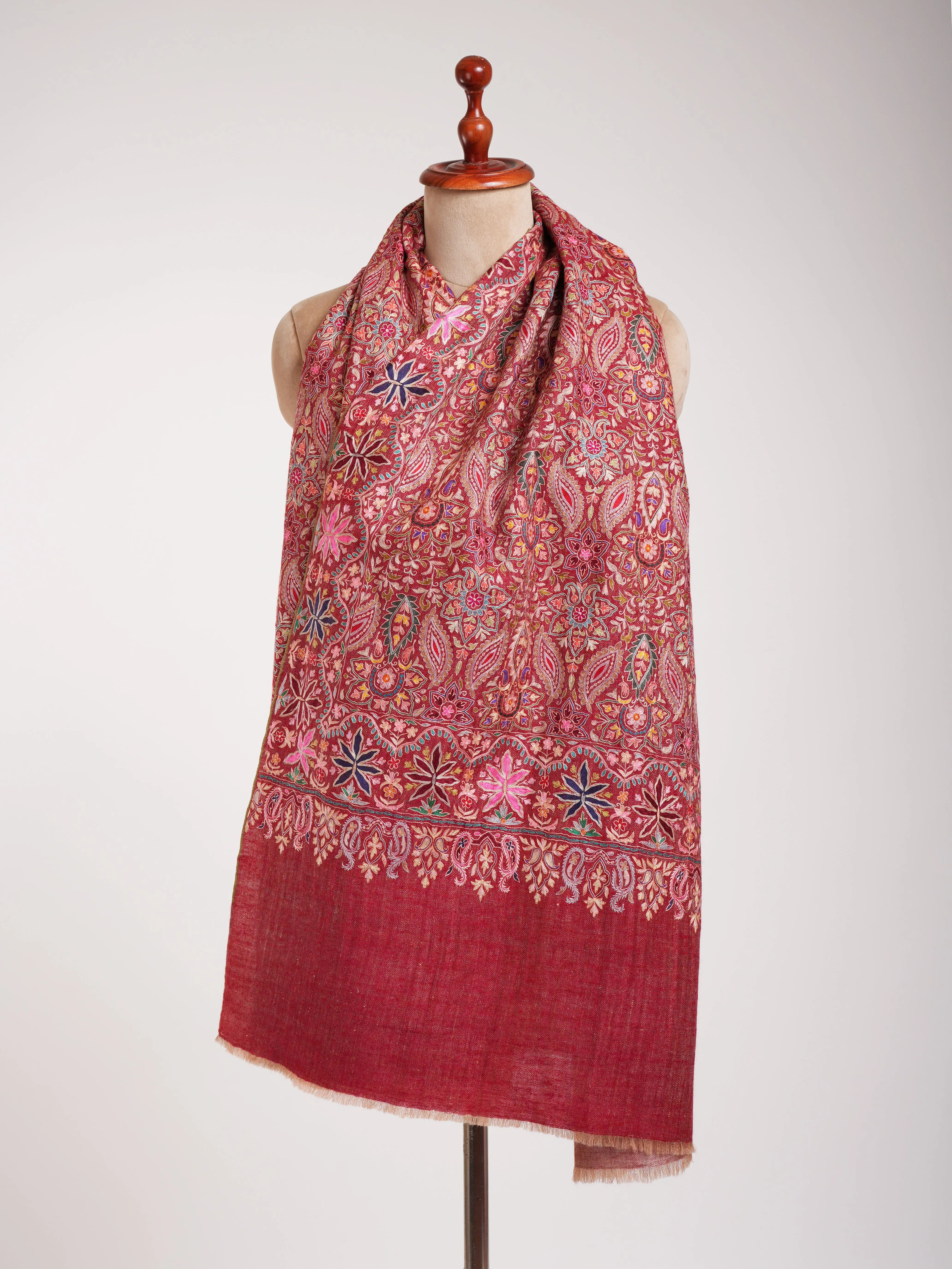 Red and Zari Dorukha with Embroidery Glamorous Pashmina Wrap