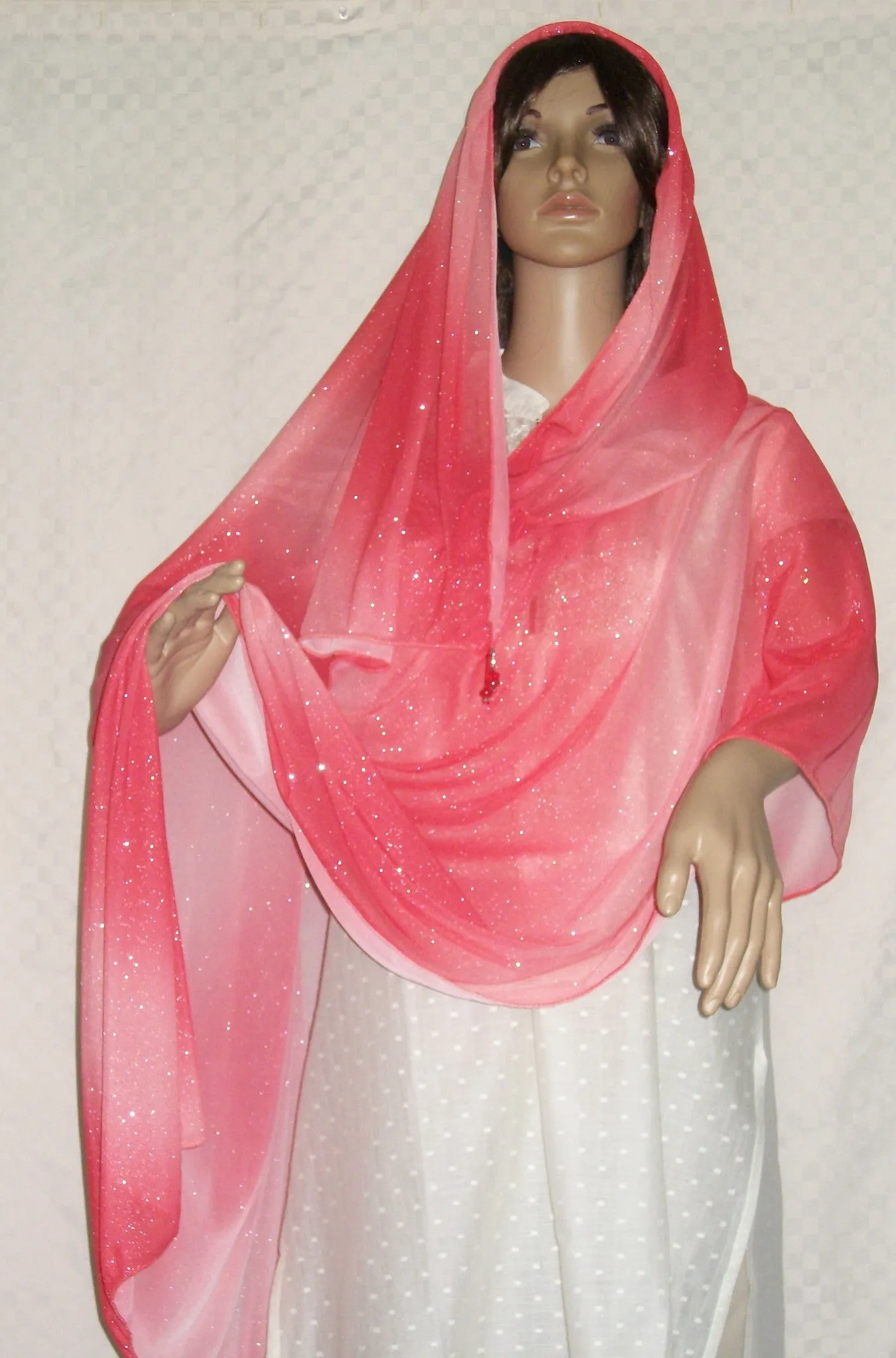 Scarf 2274 Pink Glitter Jersey Dupatta Chunni Shawl Shieno Sarees