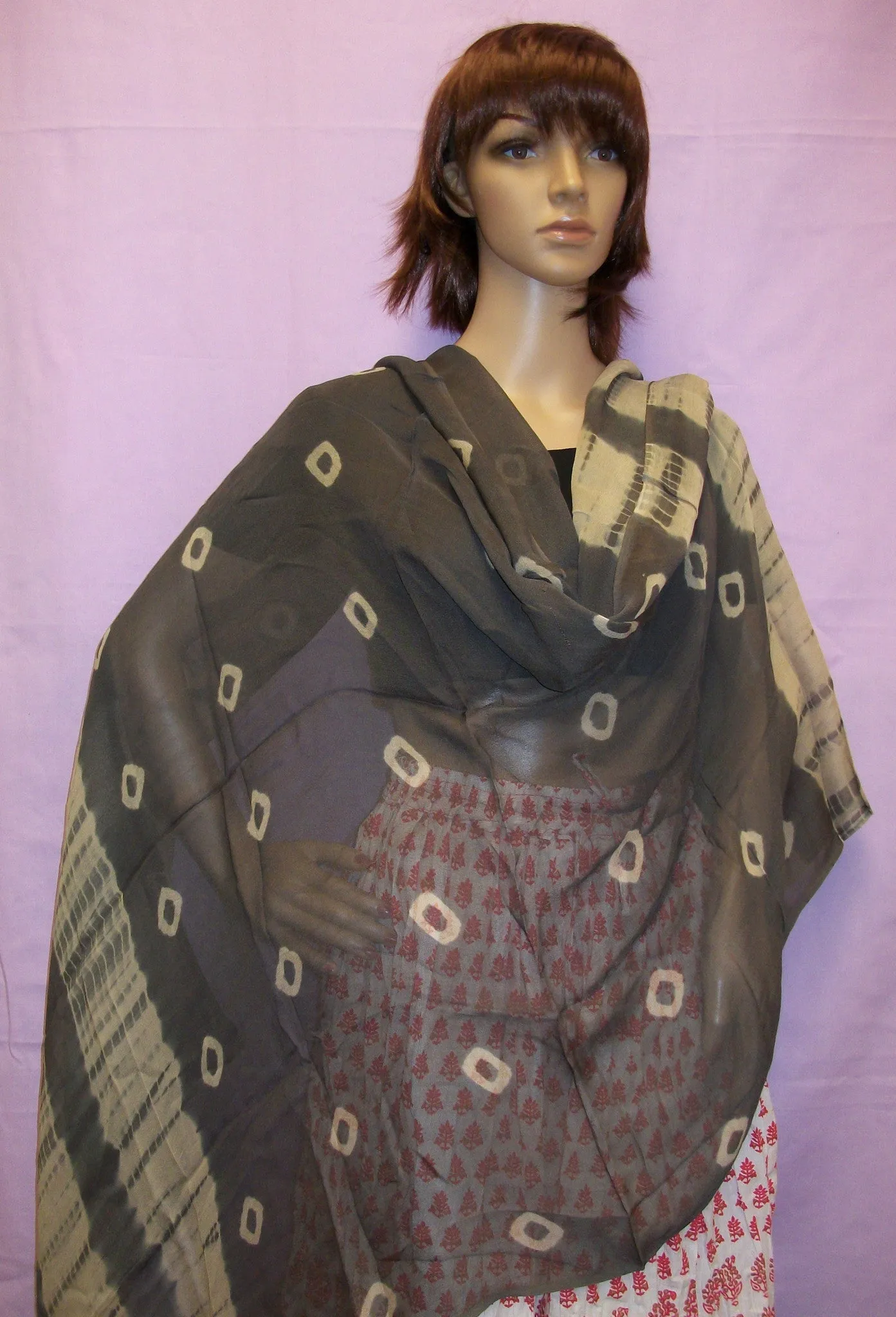 Scarf 305 Tie Dye Green Gray Chiffon Dupatta Chunni Shawl Wrap Shieno