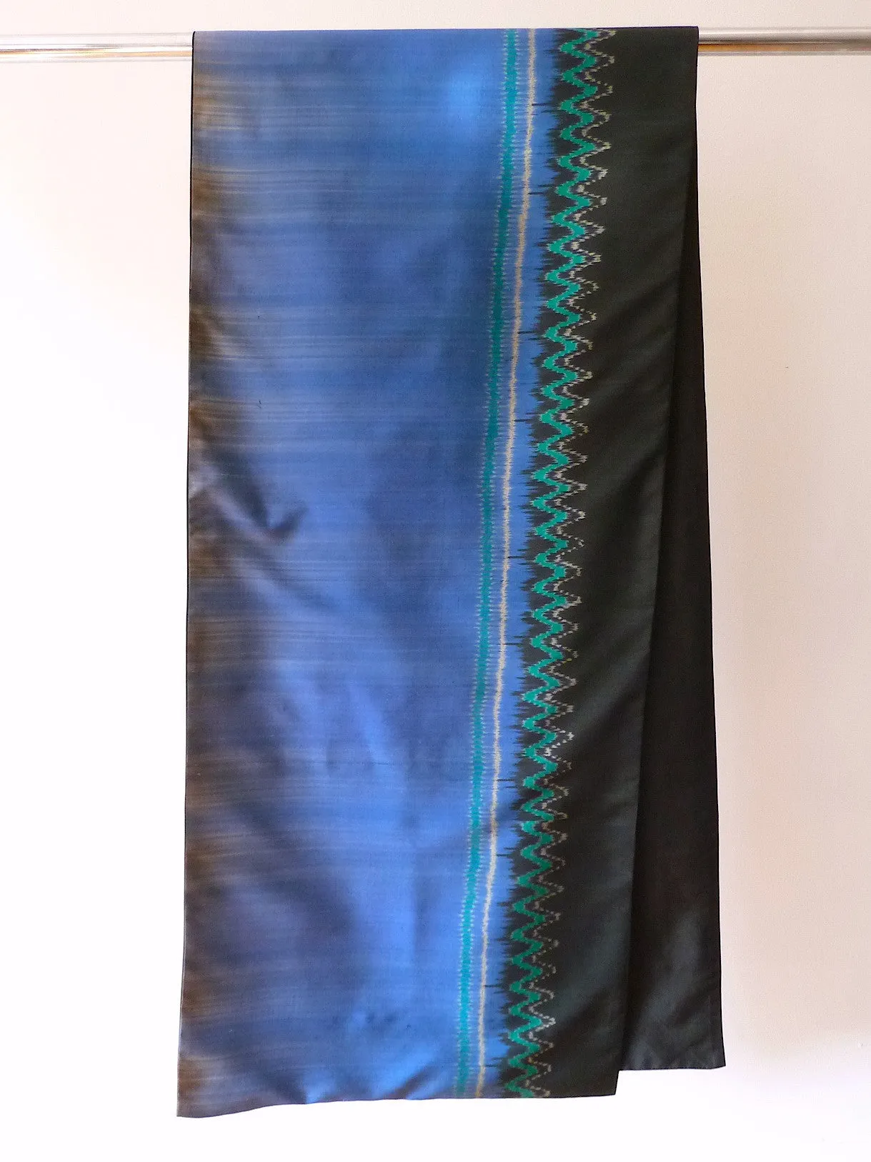 Silk Ikat Double Sided Shawl Black And Cobalt