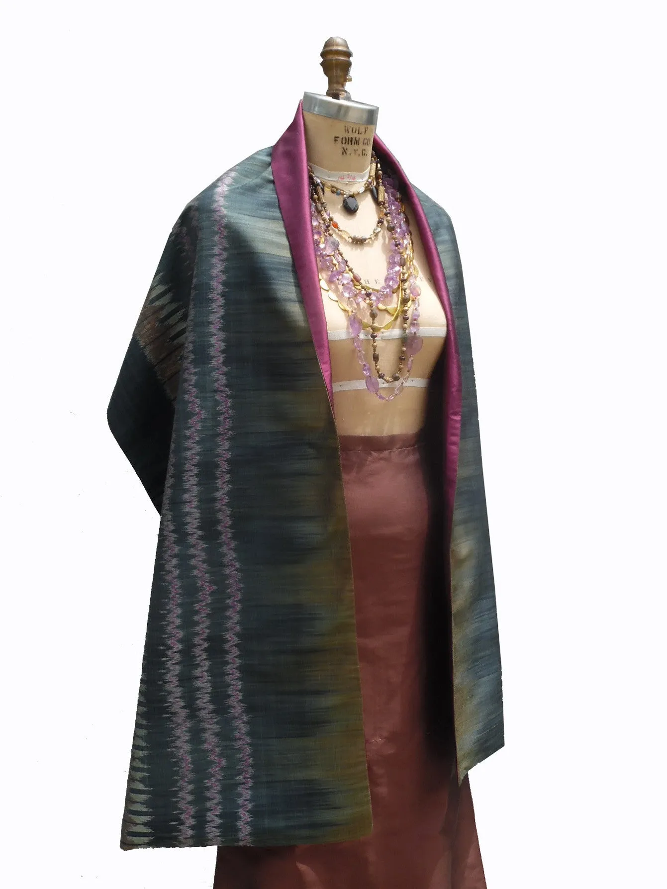 Silk Ikat Double Sided Shawl Black Eggplant