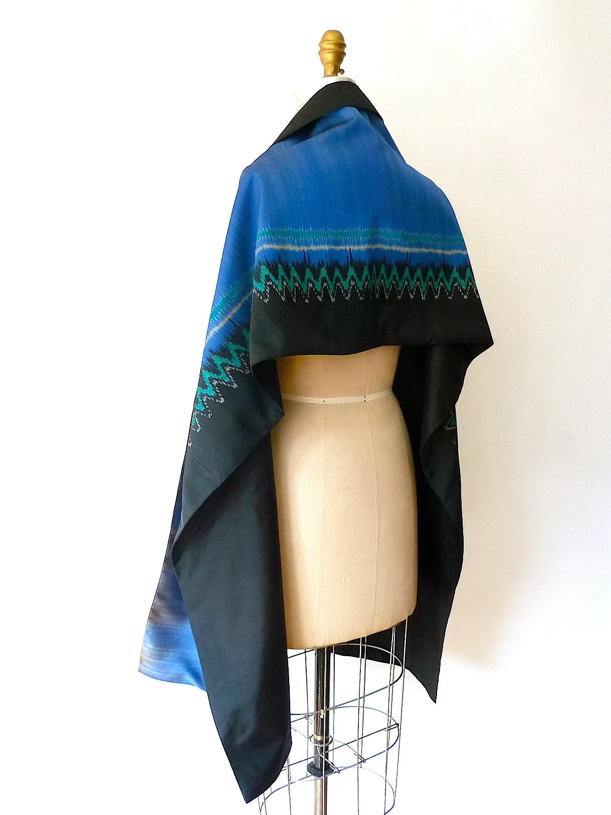 Silk Ikat Double Sided Shawl Black Eggplant