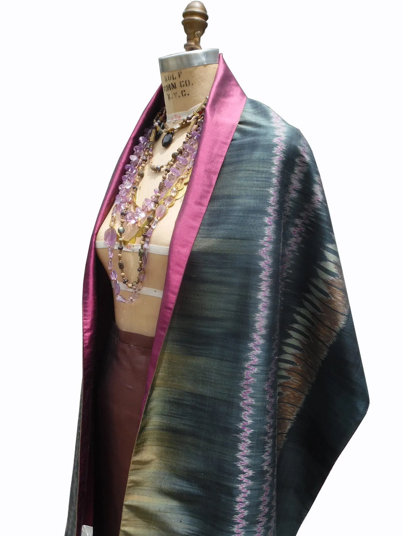 Silk Ikat Double Sided Shawl Black Eggplant