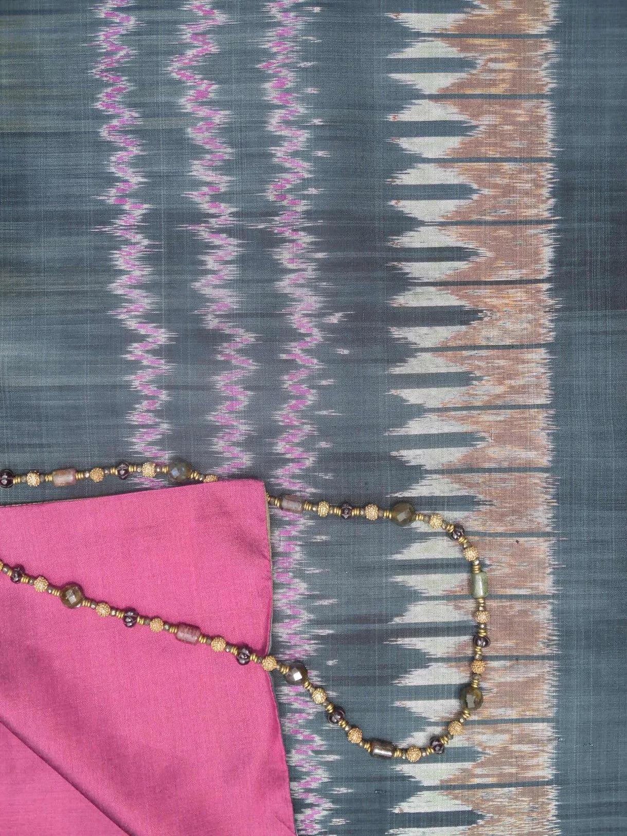 Silk Ikat Double Sided Shawl Black Eggplant