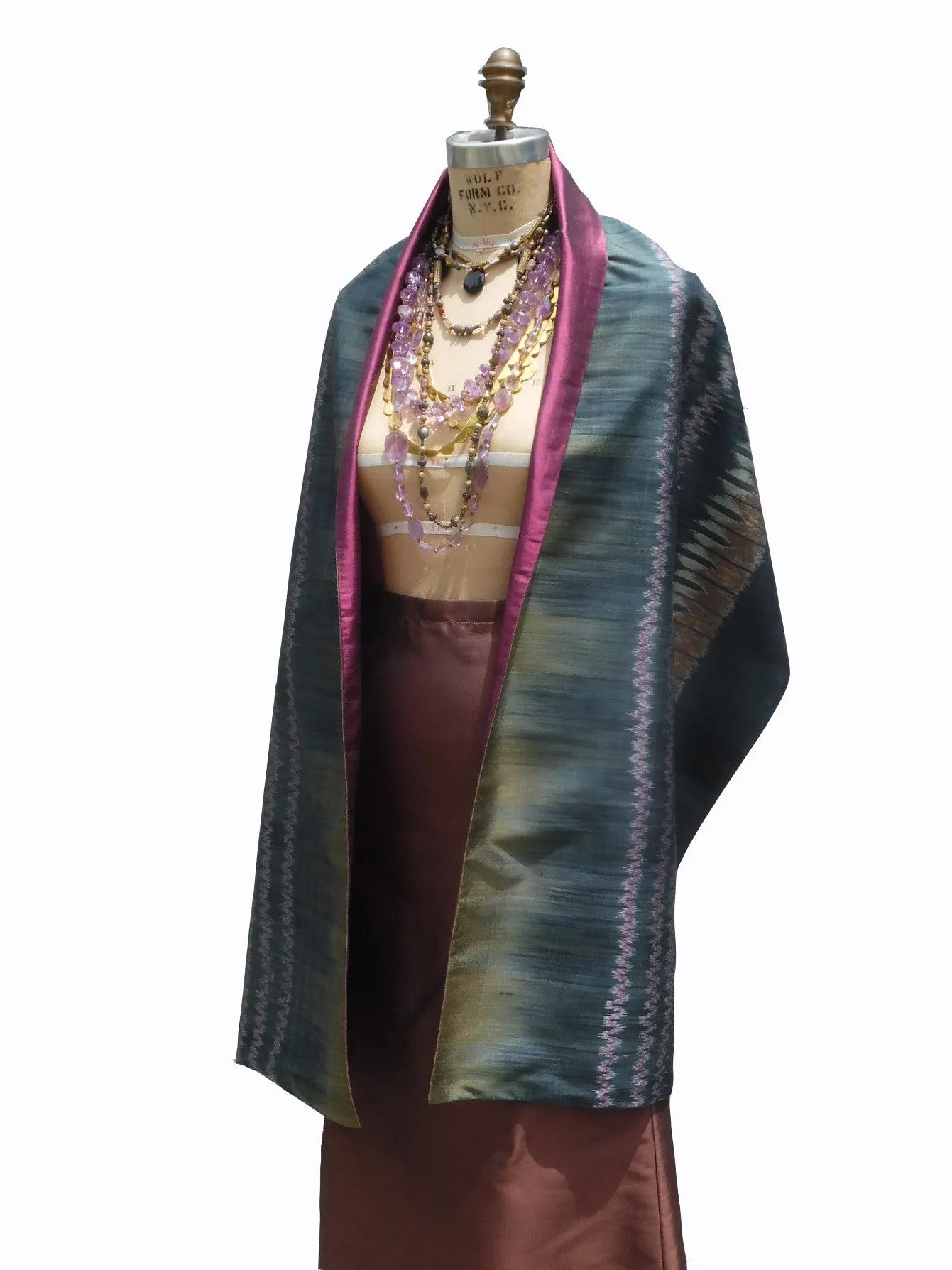 Silk Ikat Double Sided Shawl Black Eggplant