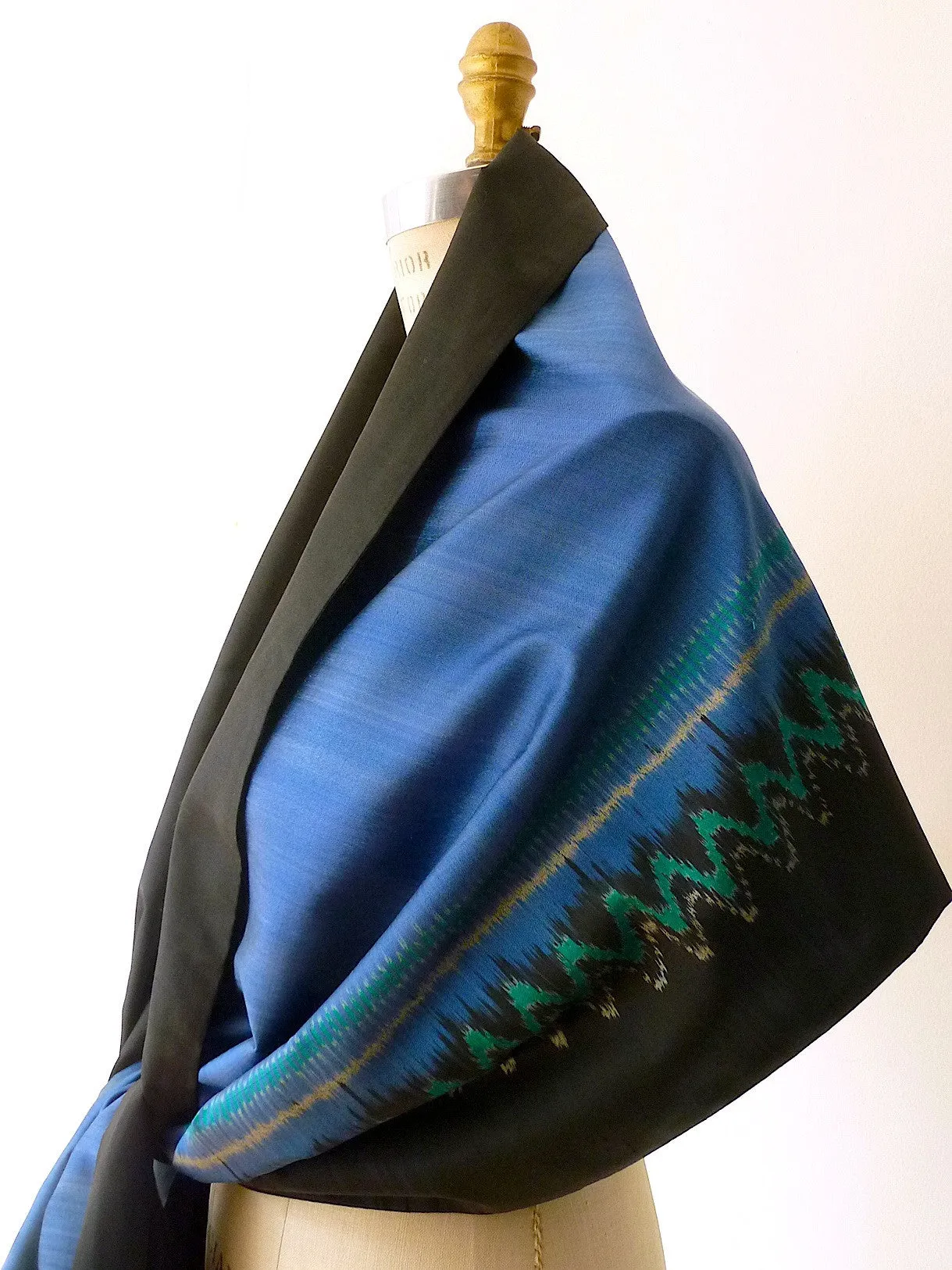 Silk Ikat Double Sided Shawl Black Eggplant