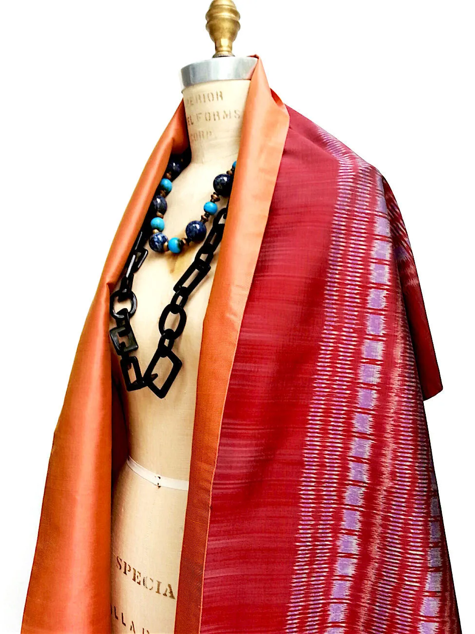 Silk Ikat Double Sided Shawl Garnet Pumpkin