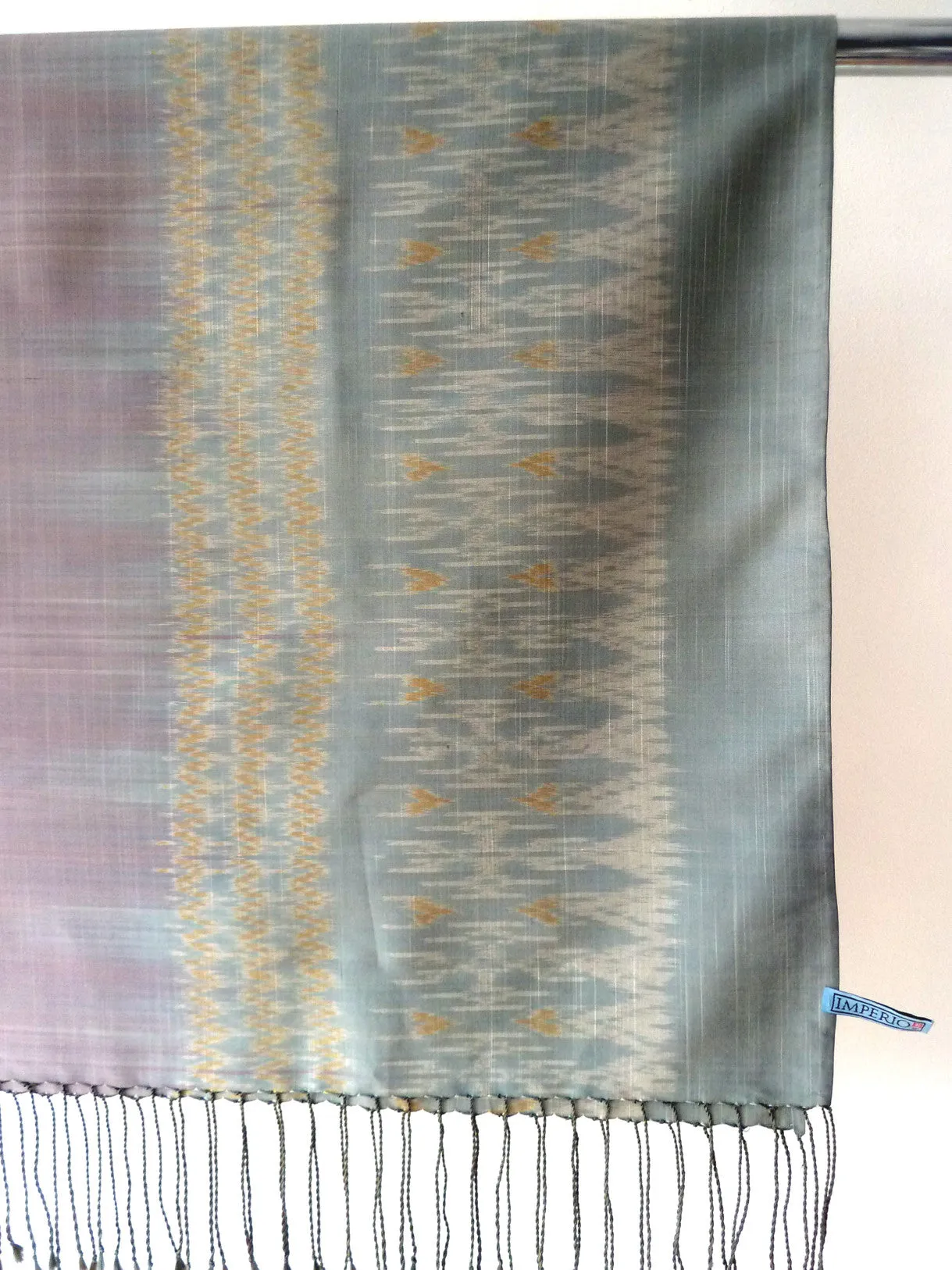 Silk Ikat Shawl Or Throw Pink Gold Blue