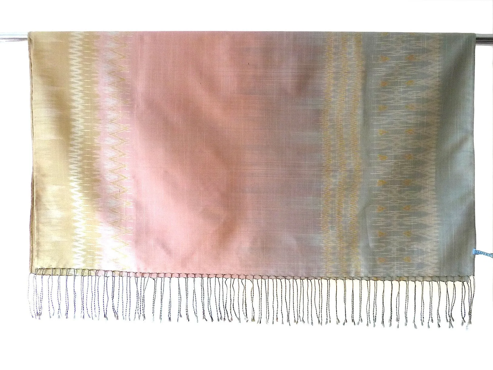 Silk Ikat Shawl Or Throw Pink Gold Blue