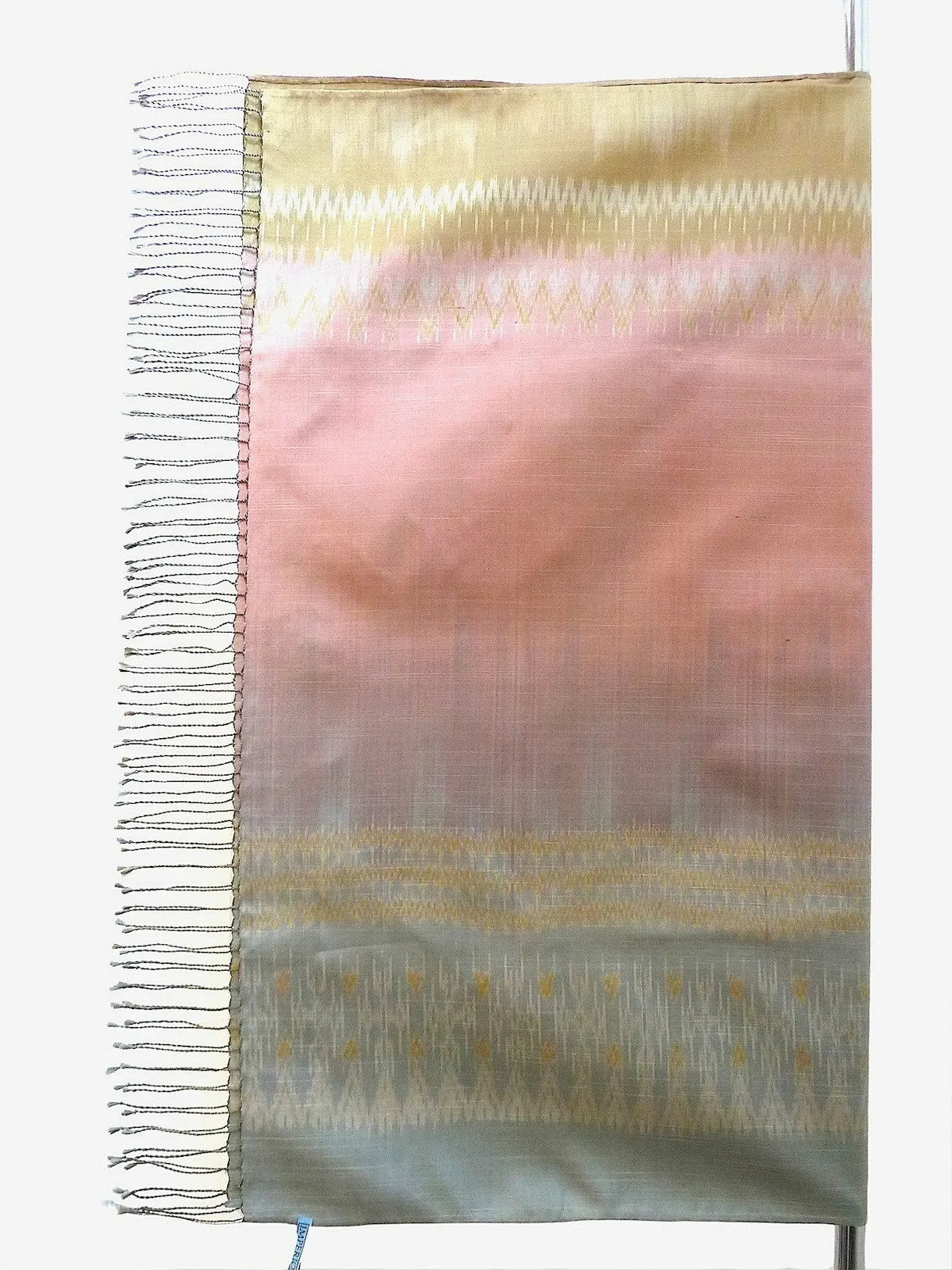 Silk Ikat Shawl Or Throw Pink Gold Blue