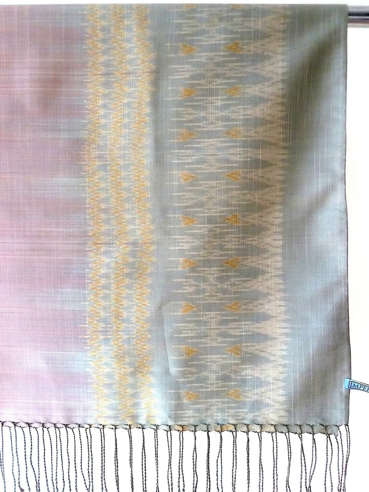 Silk Ikat Shawl Or Throw Pink Gold Blue