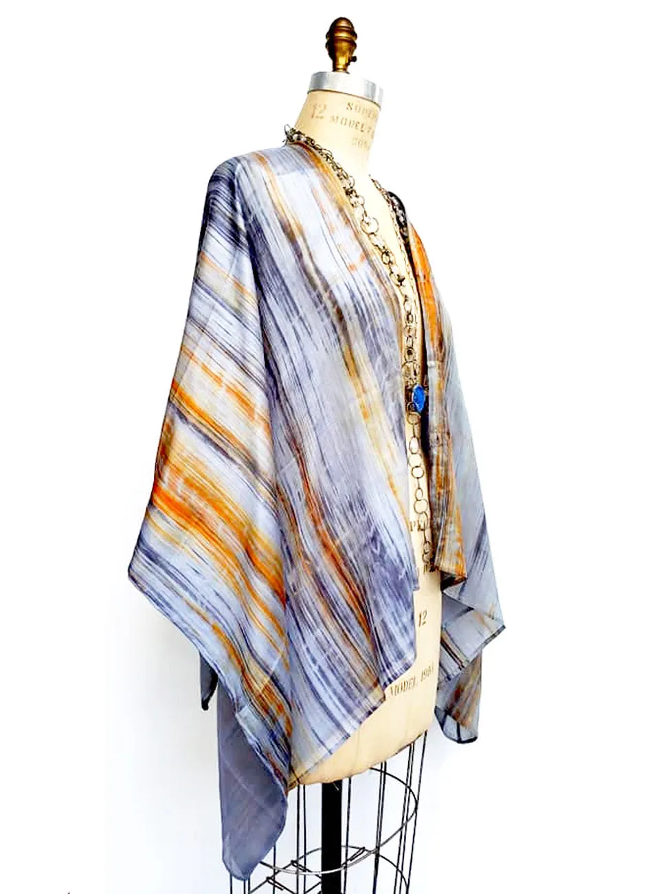 Silk Poncho Cape Hand Painted Watercolor