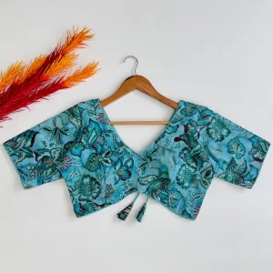 Sky Blue Elegant Hand-Embroidered Tofu Silk Blouse with Sequins