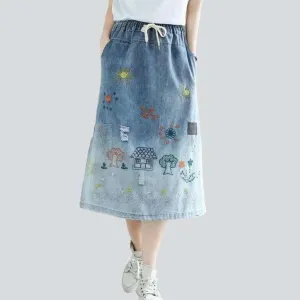 Street fashion embroidered jeans skirt