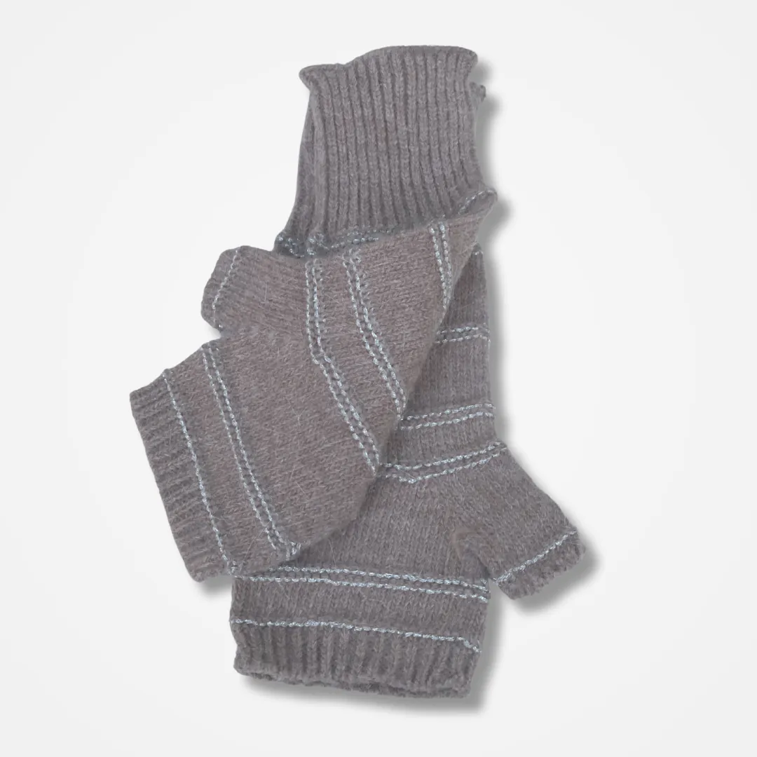 Taupe/silver Angora Fingerless Gloves