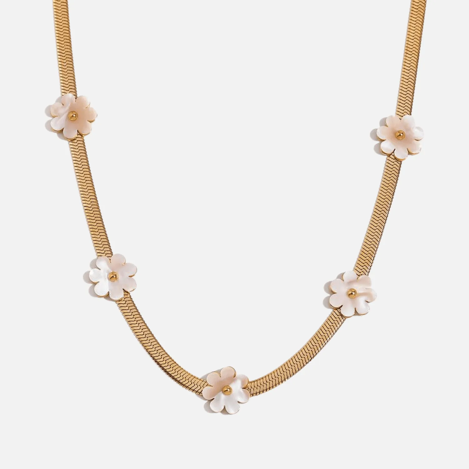 Trendy Gold Choker Necklace with White Flower Charms