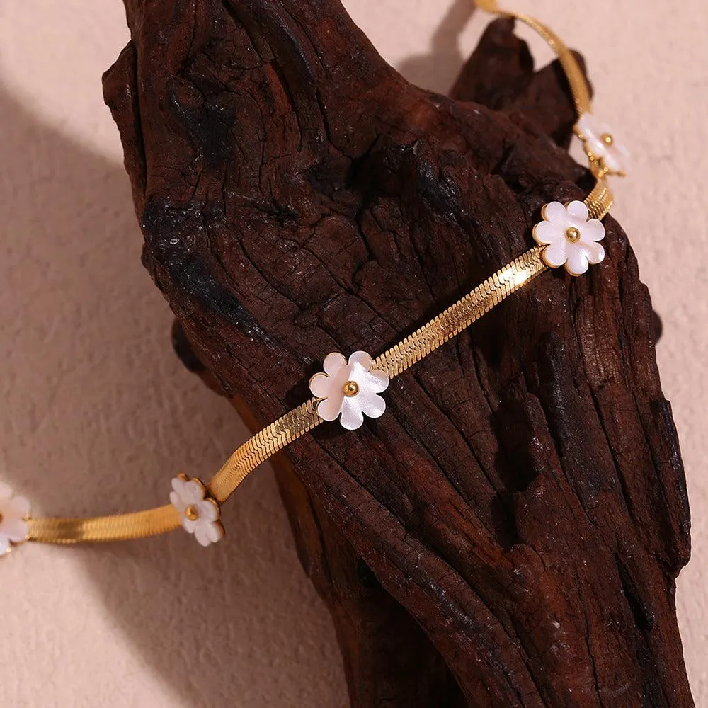 Trendy Gold Choker Necklace with White Flower Charms