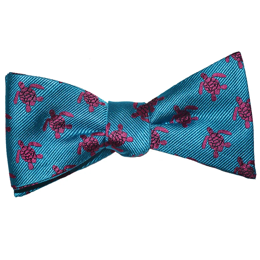 Turtle Bow Tie - Pink on Blue, Woven Silk