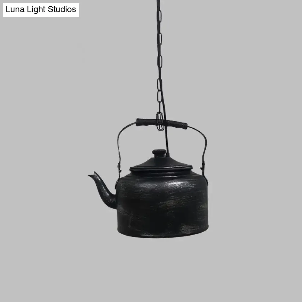 Vintage Metal LED Hanging Lamp for Teapot Restaurant - Black/Gold/Matte Black Finish