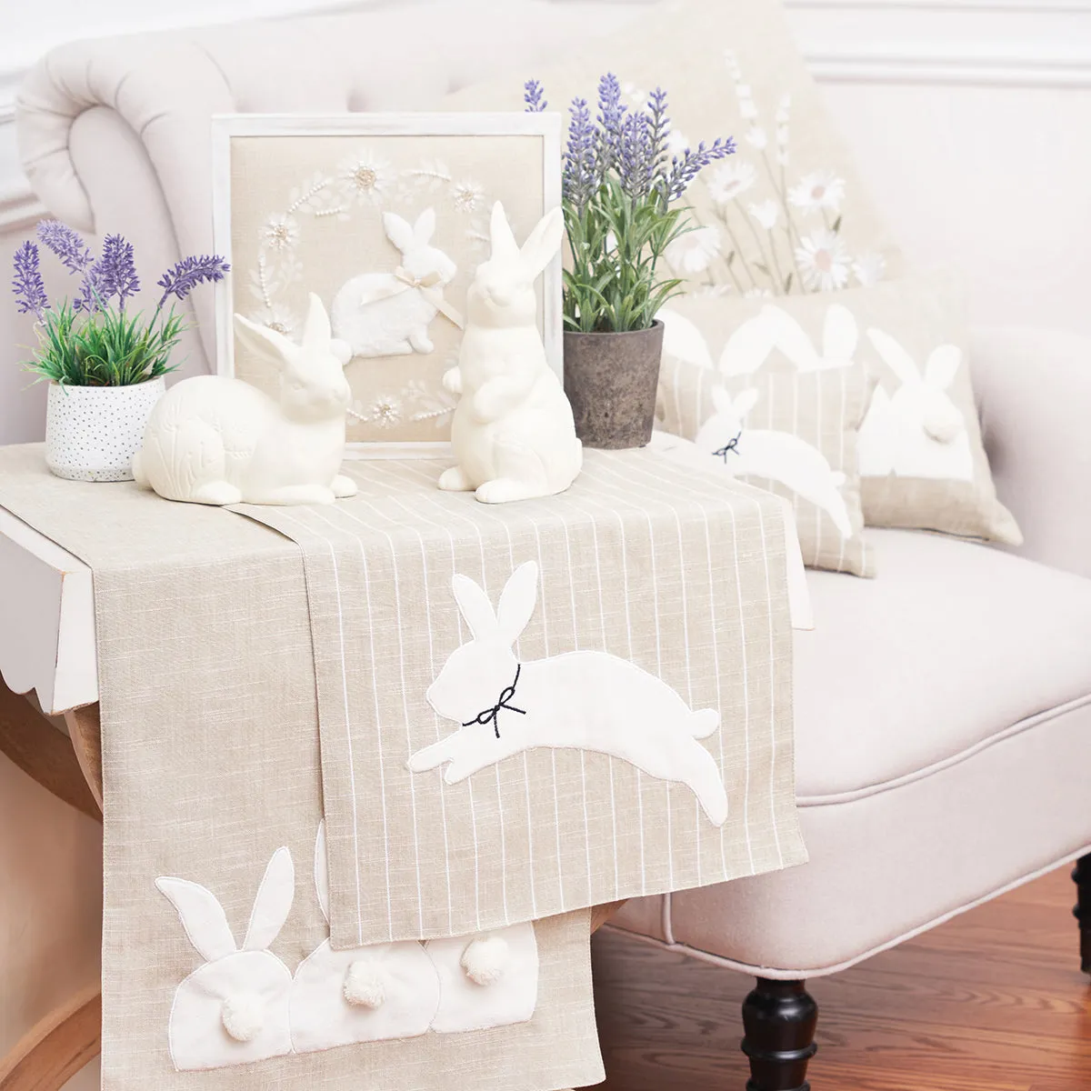 White Bunny Hop Stripe Table Linens