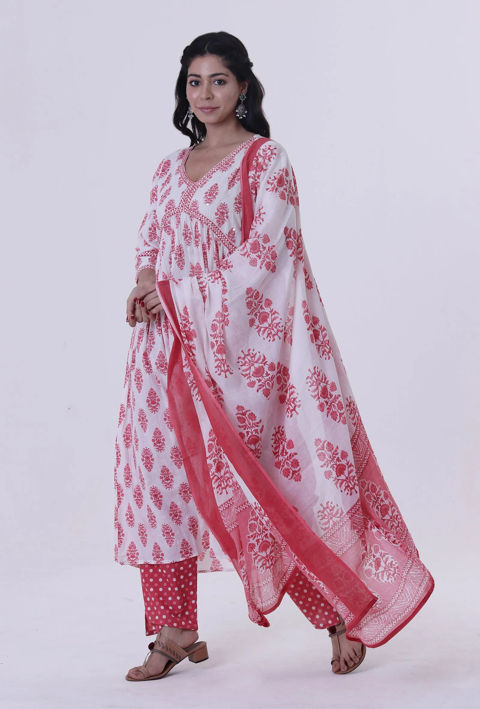 White Cotton Dupatta with Pink Motif