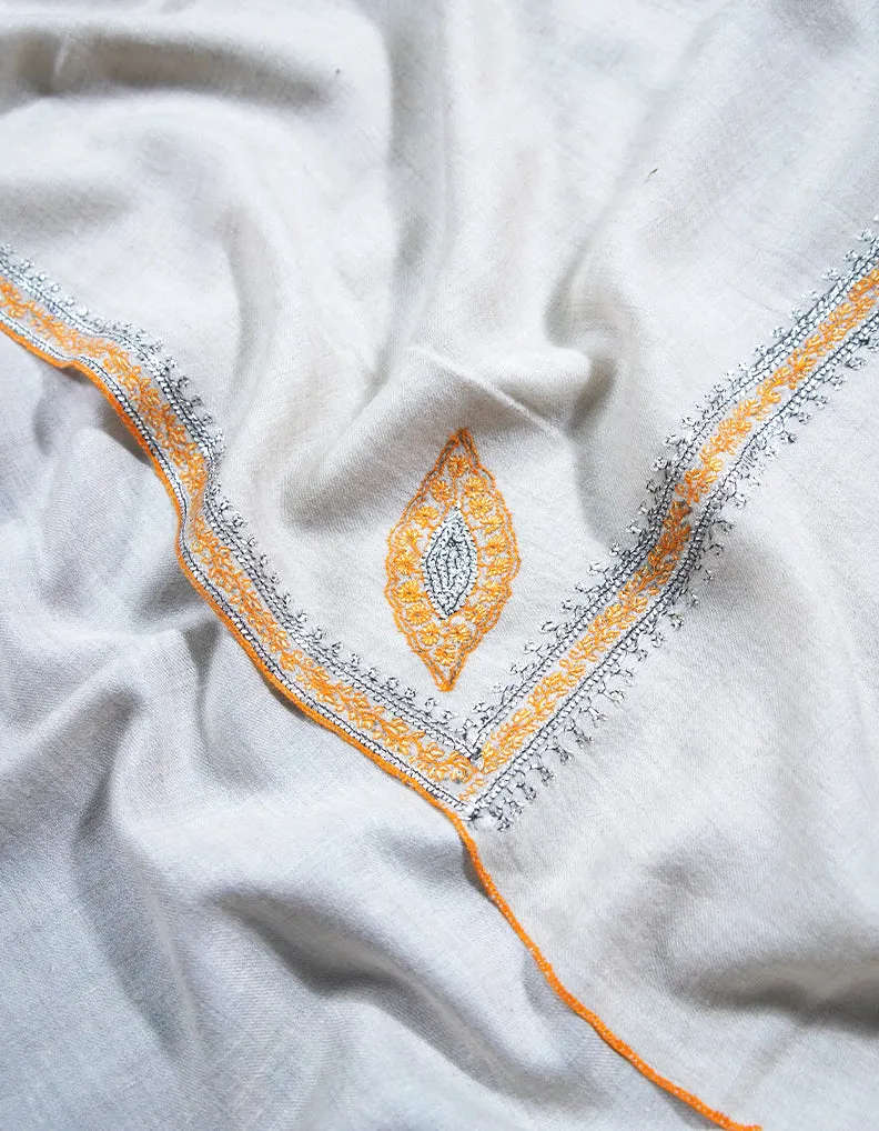 white tilla embroidery Pashmina shawl 8697