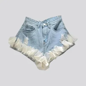 Wide-leg denim shorts
 for ladies