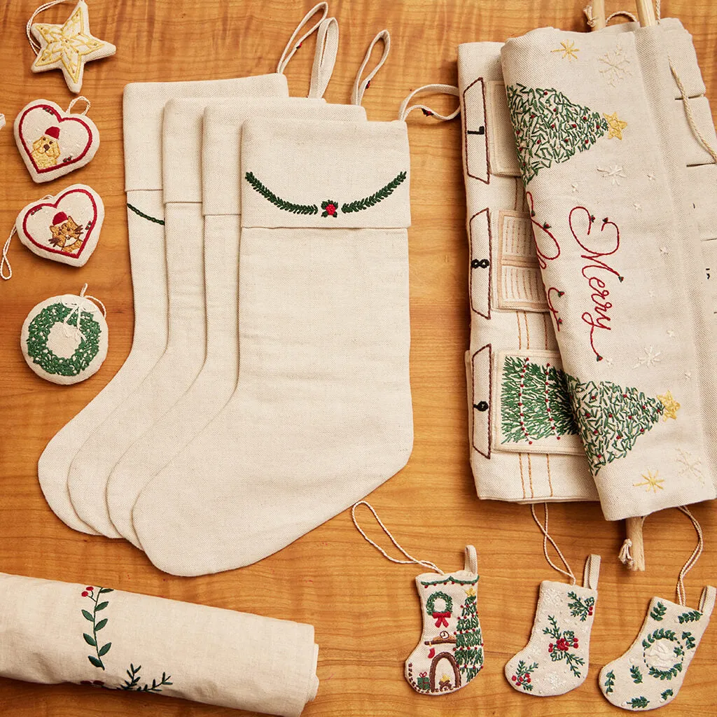 Winter Pine Linen Stocking