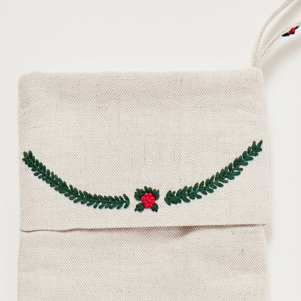 Winter Pine Linen Stocking