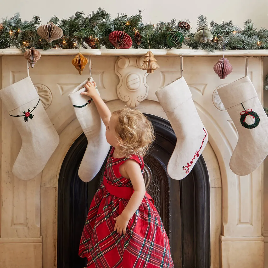 Winter Pine Linen Stocking