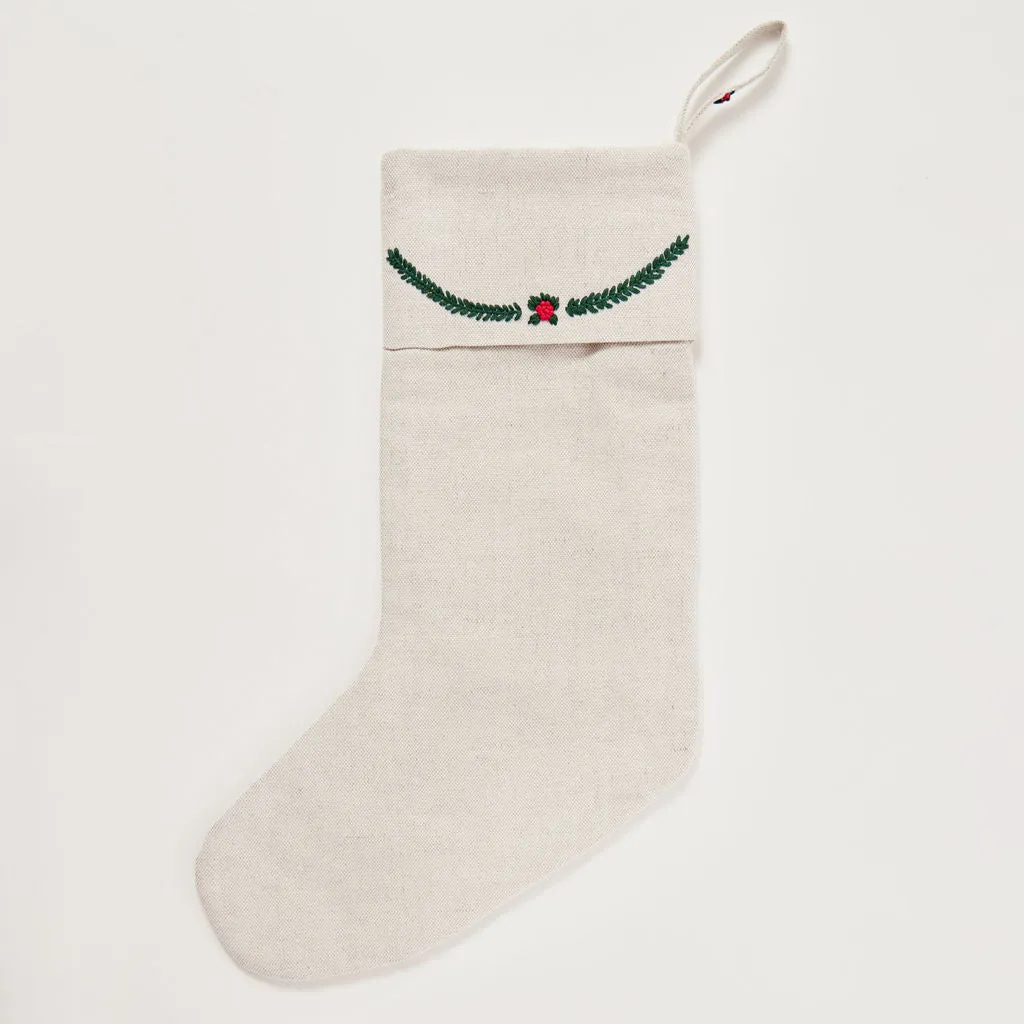 Winter Pine Linen Stocking