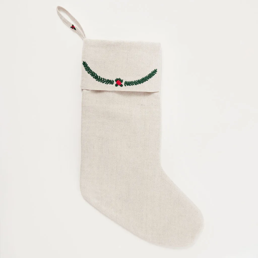 Winter Pine Linen Stocking