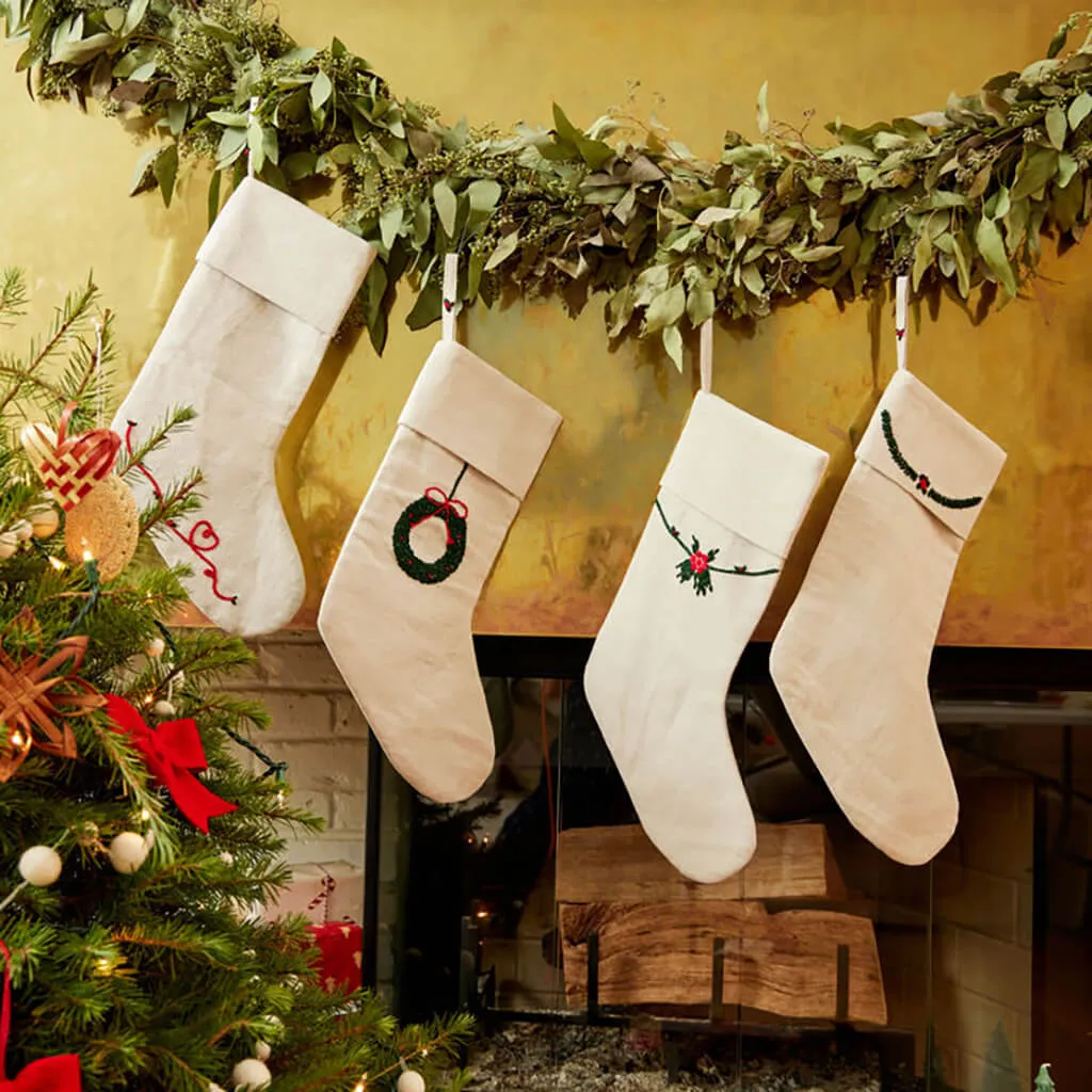 Winter Pine Linen Stocking