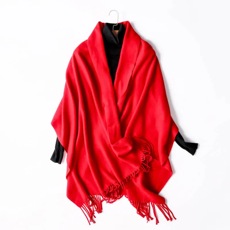 Women's Autumn And Winter Long Plus Fleece Scarf Air Conditioning Warm Tassel Shawl Thick Wool Scarf