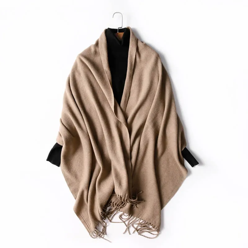 Women's Autumn And Winter Long Plus Fleece Scarf Air Conditioning Warm Tassel Shawl Thick Wool Scarf