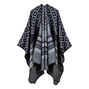 Women's diamond colored striped shawl, high-end women's double-sided travel cloak