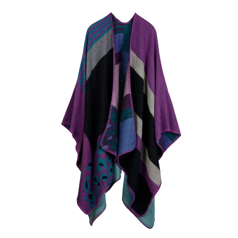 Women's plaid blanket shawl wrap winter versatile cloak oversized cardigan sweater