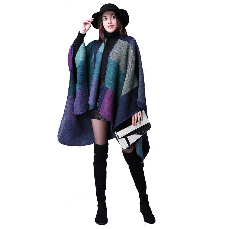 Women's plaid blanket shawl wrap winter versatile cloak oversized cardigan sweater