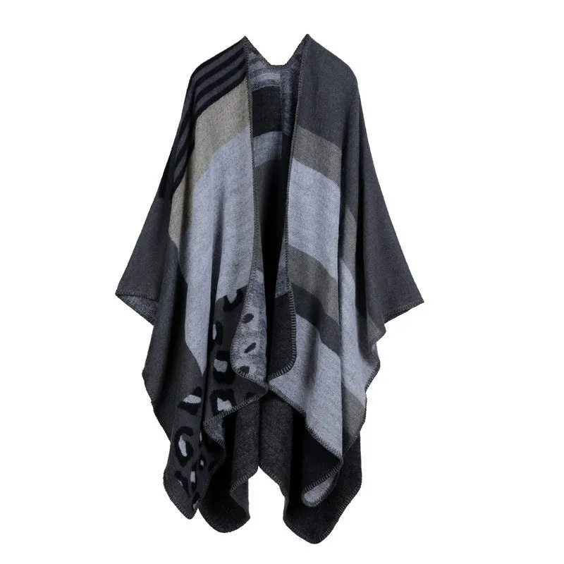 Women's plaid blanket shawl wrap winter versatile cloak oversized cardigan sweater