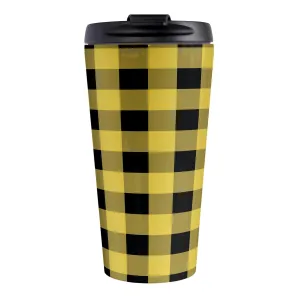 Yellow and Black Buffalo Plaid Travel Mug